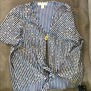 Michael Kors blue and white striped blouse.
